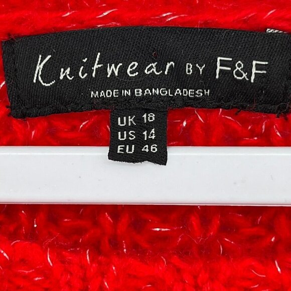 Knitwear by F & F Sweater Womens Size 14 Red Chunky Sweater - Picture 3 of 5